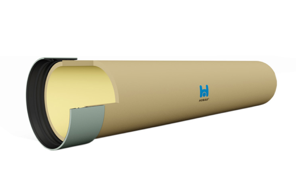 A 3D cross-section illustration of a Hobas pipe